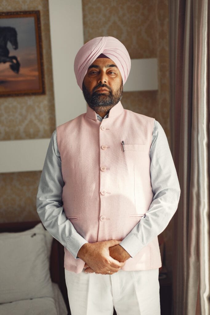Portrait of Indian sikh man in turban with bushy beard